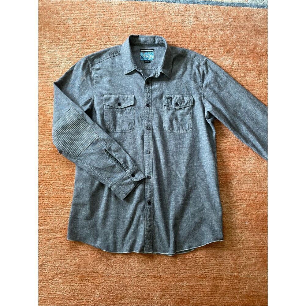 Julian Davidson Shirt Men’s L Gray Cotton Linen Blend Button Up